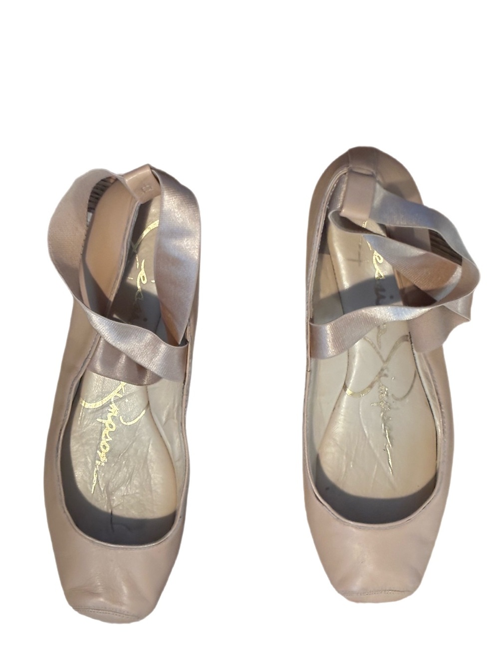 Jessica Simpson Mandalaye Ballet Flats Nude Leather Ankle Strap Square Toe 9 US